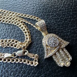 10k Gold Hamsa Hand Pendant 10k Necklace Natural Diamonds plus 10k Bracelets